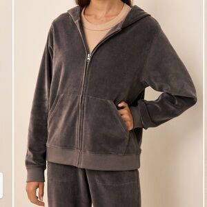 LIKE NEW SET: Pact Organic Pure Velour Wide Leg Pant And Zip Hoodie, Graphite, S